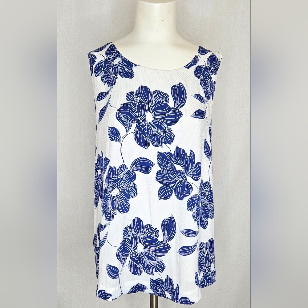 Draper James RSVP Blue White Floral Sleeveless Blouse Shell XXL Lined‎ NWOT